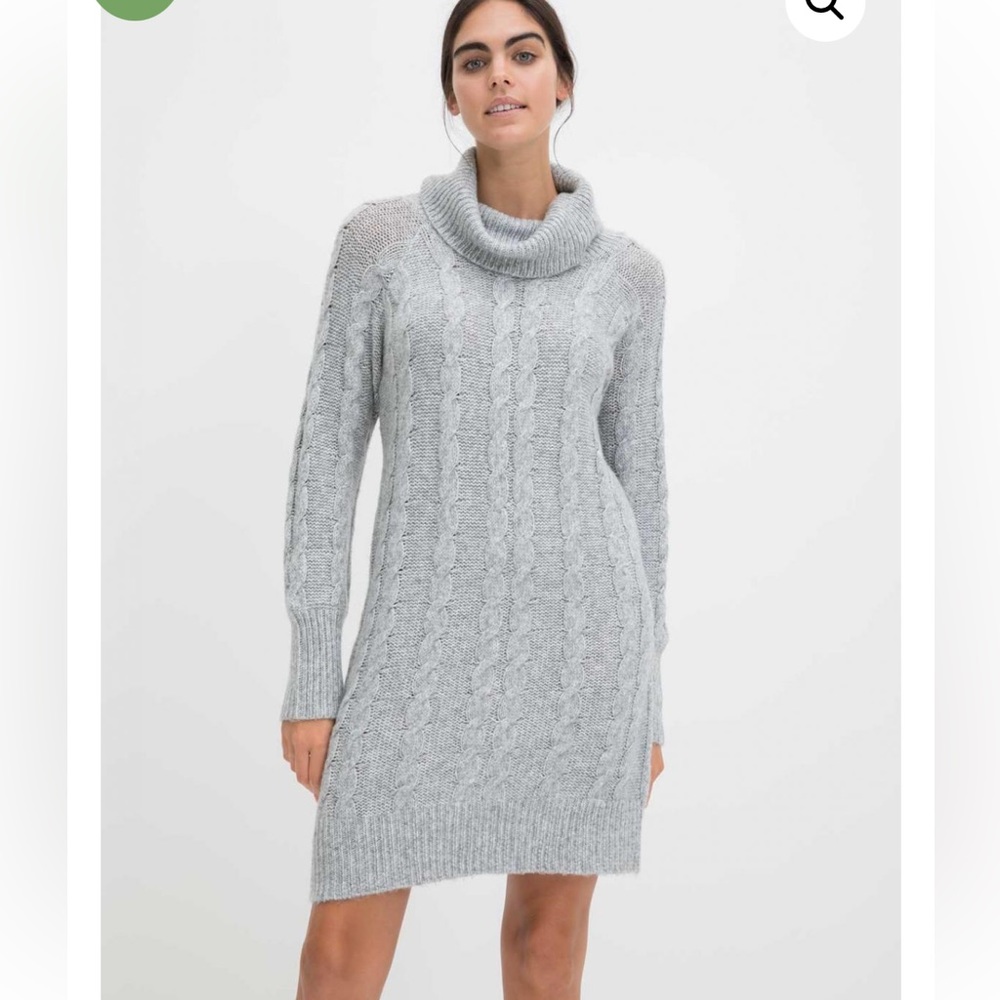 Like New Woolworths Cowl Neck Cable Knit Mini Dress Grey Melange